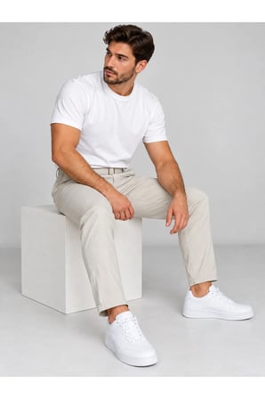 Erkek Bej Jogger Pantolon Regular Fit Düz Paça Cepli Günlük Rahat Kesim