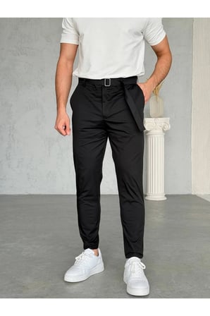 Erkek Siyah Jogger Pantolon Regular Fit Düz Paça Cepli Günlük Rahat Kesim