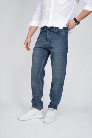 Erkek Boyfriend Jean Pantolon Yıkamalı Desenli Rahat Kesim Günlük Kot Pantolon
