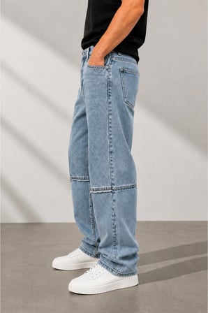 Erkek Baggy Jean Pantolon Bol Kesim Yıkamalı Desenli Dikiş Detaylı Oversize Kot Pantolon