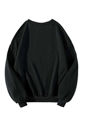 Kadın Siyah Michigan Baskılı Oversize Sweatshirt