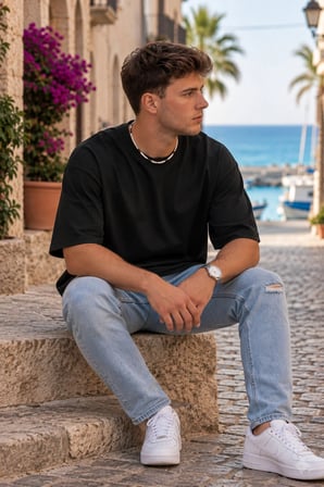 Erkek Oversize Tişört Bisiklet Yaka Basic Bol Kesim Kısa Kollu Günlük T-Shirt