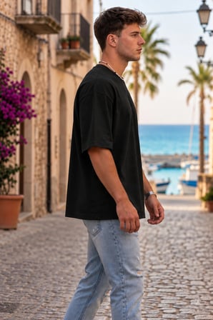 Erkek Oversize Tişört Bisiklet Yaka Basic Bol Kesim Kısa Kollu Günlük T-Shirt