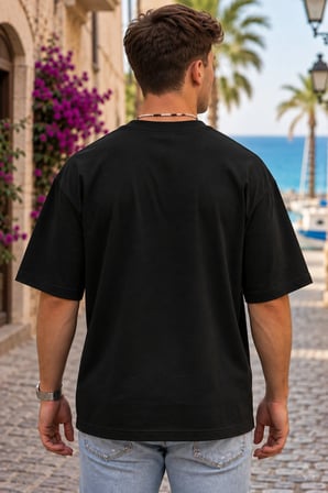 Erkek Oversize Tişört Bisiklet Yaka Basic Bol Kesim Kısa Kollu Günlük T-Shirt