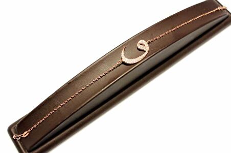 925 Ayar Gümüş Vav Harfli Zincir Bileklik, Pembe