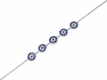 925 Ayar Gümüş Nazar Boncuk Bilekliği, Beyaz