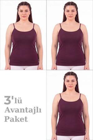 Delux Serisi Kadın Büyük Beden İp Askılı Atlet 3'lü Paket Rahat Parça Desensiz Stil Pamuk Doku