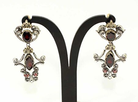 925 Ayar Gümüş ve Bronz Karışımı Garnet Taşlı Otantik Küpe