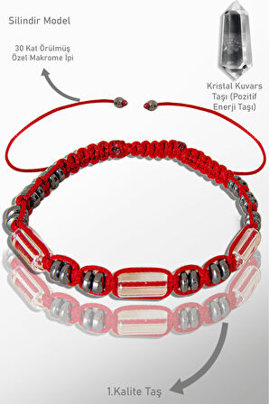 Sertifikalı Gerçek Hematit - Kristal Kuvars Taşı Bileklik - Ayarlamalı