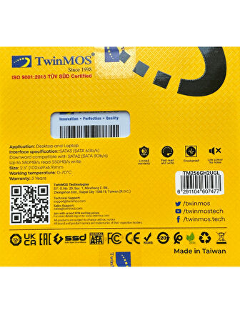 (6 Adet) Twinmos TM256GH2UGL 2.5" 256 GB 580/550 MB/S TLC 3D NAND SATA 3 SSD