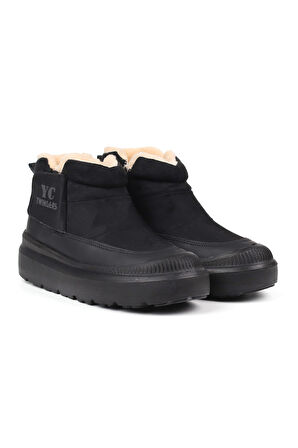 Kadın Siyah Günlük Kürklü Bot - Kalın Tabanlı, Fermuarlı