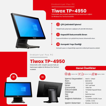 TIWOX TP-4950 I5 8GB RAM 128GB SSD 18.5" ENDÜSTRİYEL POS PC