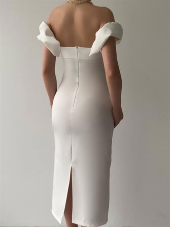 Midi Atlas Elbise Beyaz -00012 