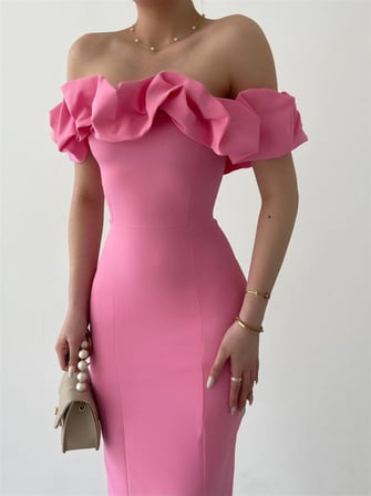 Midi Atlas Elbise Pembe -00012