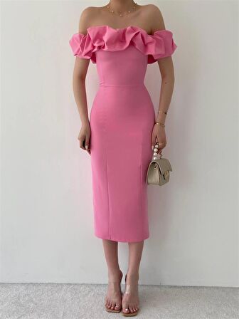 Midi Atlas Elbise Pembe -00012