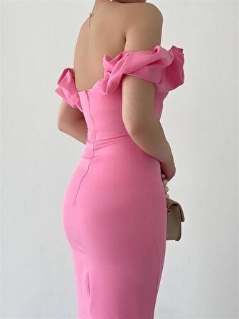 Midi Atlas Elbise Pembe -00012