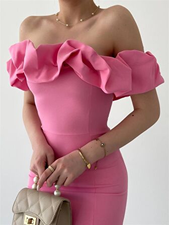 Midi Atlas Elbise Pembe -00012