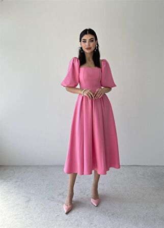 Pembe Benjamin Çan Etekli Midi Boy Elbise 