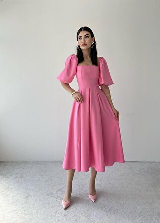 Pembe Benjamin Çan Etekli Midi Boy Elbise 