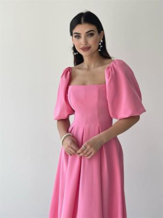 Pembe Benjamin Çan Etekli Midi Boy Elbise 
