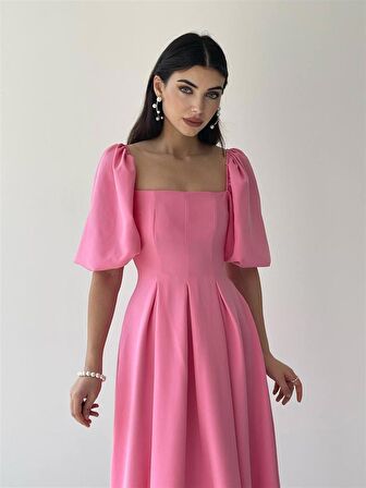 Pembe Benjamin Çan Etekli Midi Boy Elbise 