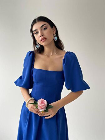 Mavi Benjamin Çan Etekli Midi Boy Elbise 