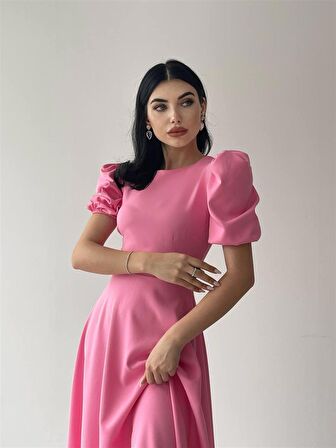 Viki Midi Boy Kloş Elbise Pembe-4414