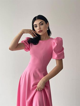 Viki Midi Boy Kloş Elbise Pembe-4414