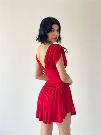 Berlin Kırmızı Bağlama Kol Elbise 