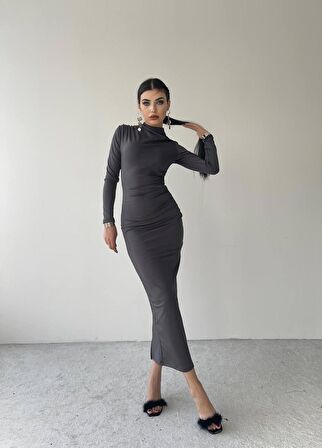 Afra Midi Elbise Gri