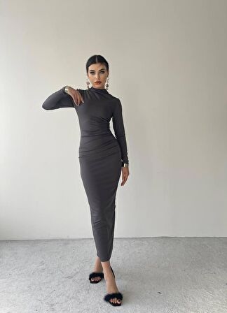 Afra Midi Elbise Gri