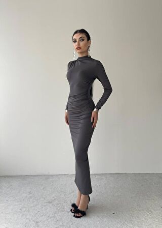 Afra Midi Elbise Gri