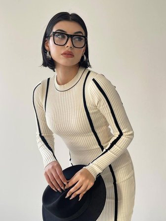 Kamilla Triko Midi Elbise Krem
