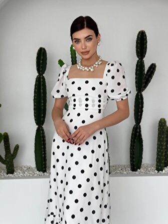  Puantyeli Eliza Midi Boy Elbise 
