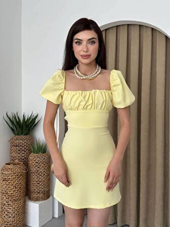 Sırt Dekolteli Mini Karpuz Kol Elbise