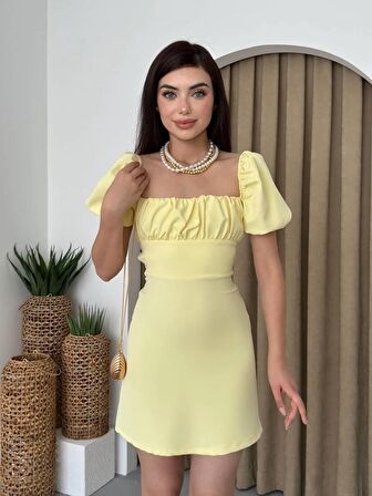 Sırt Dekolteli Mini Karpuz Kol Elbise