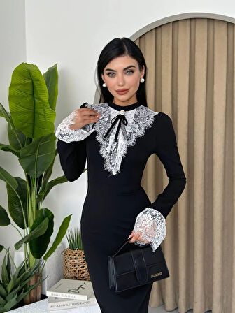 Zendaya Dantel Yaka Uzun Elbise