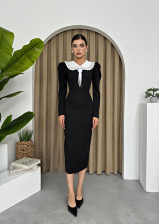 Ben Yaka Bronşlu Midi Elbise