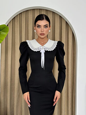 Ben Yaka Bronşlu Midi Elbise