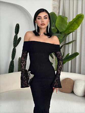 Madonna Yaka Tasarım Dantel Elbise