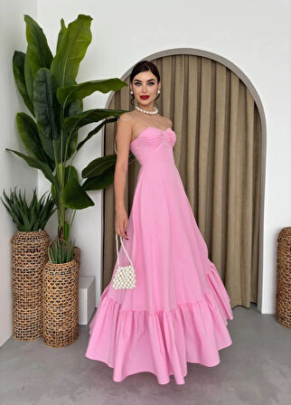 Poplin Kiloş Uzun Elbise