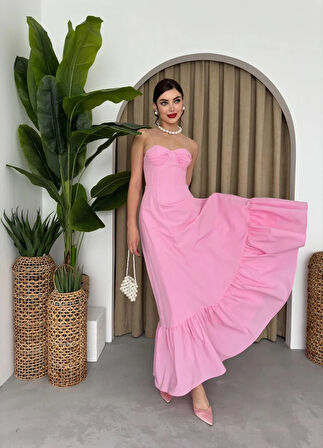 Poplin Kiloş Uzun Elbise