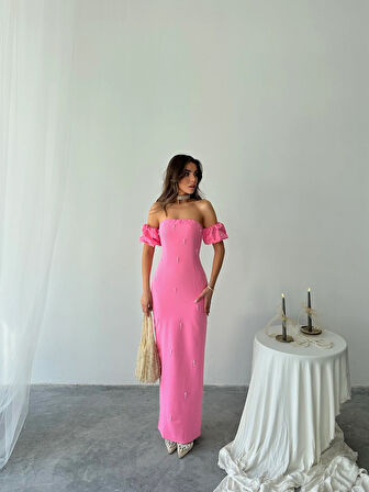 Arabella İncili Atlas Uzun Elbise