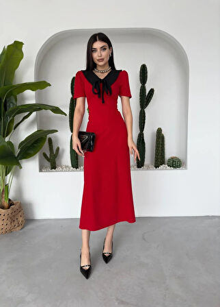 Patrice Sivri Yaka Midi Elbise