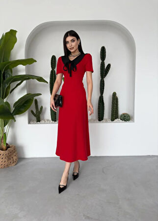 Patrice Sivri Yaka Midi Elbise