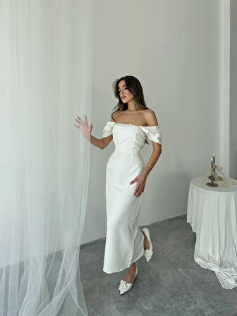 Elenor Uzun Atlas Elbise
