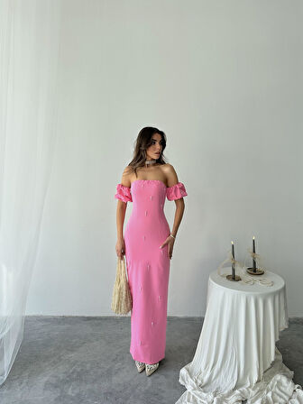 Arabella İncili Atlas Uzun Elbise