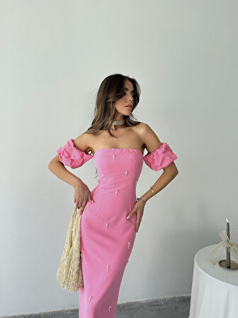 Arabella İncili Atlas Uzun Elbise