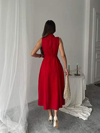 Carolina İnci Düğmeli Uzun Atlas Elbise