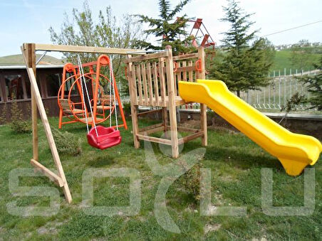 Bir Kuleli & Salıncaklı Ahşap Çocuk Parkı